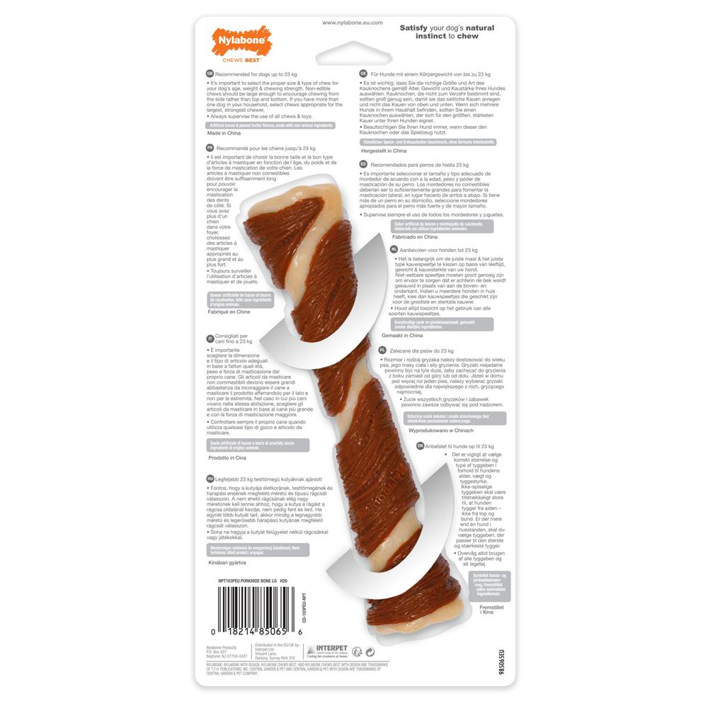 Nylabone Bacon & Peanut Butter Porkhide Bone – Large Extreme Chews Toys  USA |  XIMPJ-7348